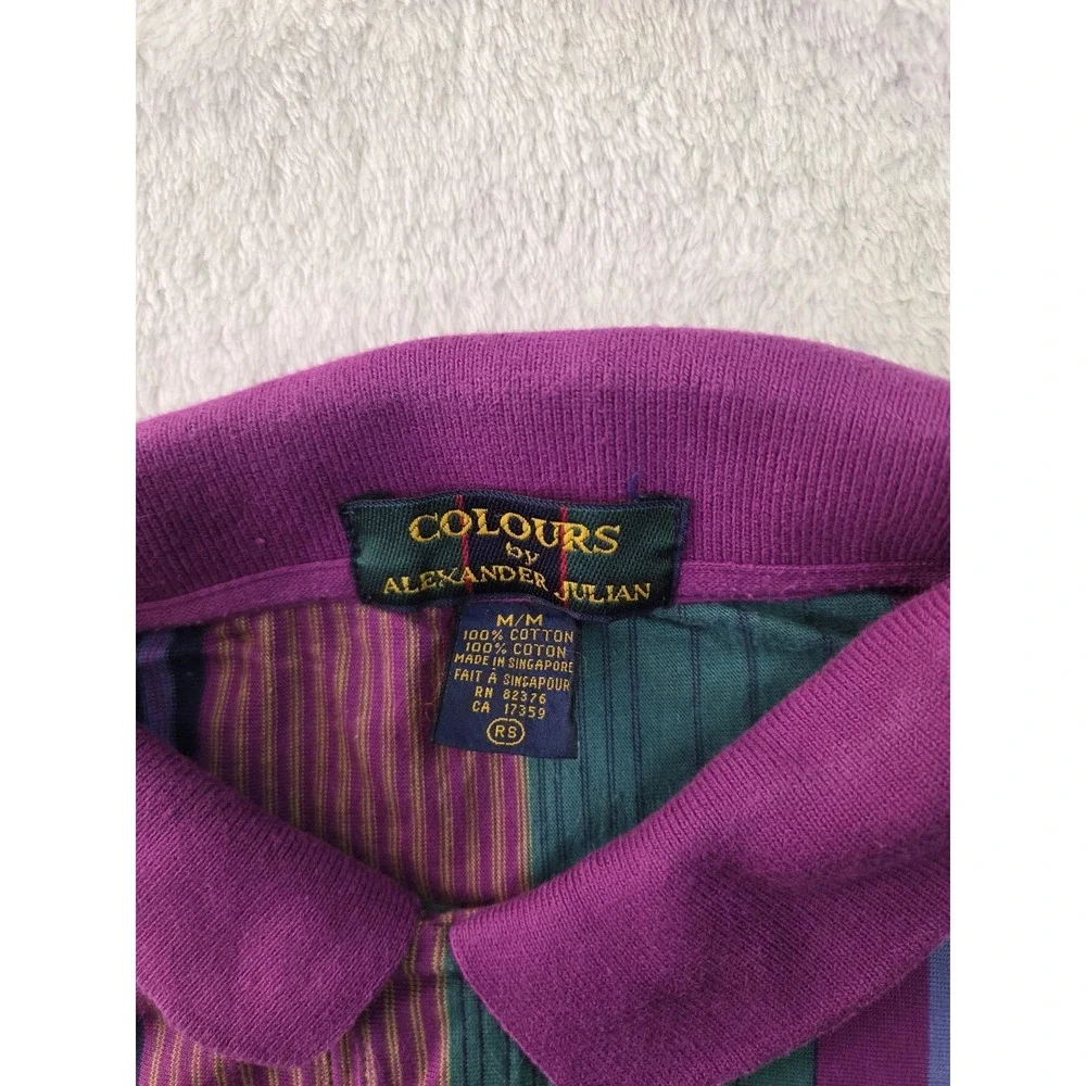 Vintage 90s Alexander Julian Polo Shirt Medium Bold Striped Granpa Core - Picture 2 of 5